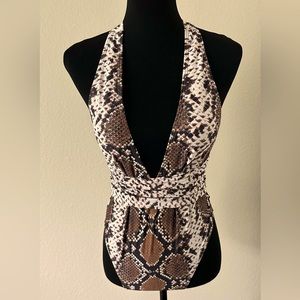 Snakeskin one piece with plunge neckline
